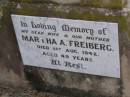 
Martha A FREIBERG
1 Aug 1942, aged 49
Hoya Lutheran Cemetery, Boonah Shire

