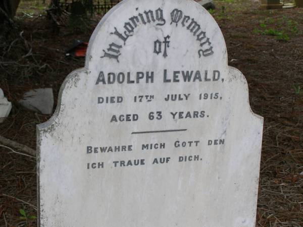Adolph LEWALD  | d: 17 Jul 1915, aged 63  | Hoya Lutheran Cemetery, Boonah Shire  | 