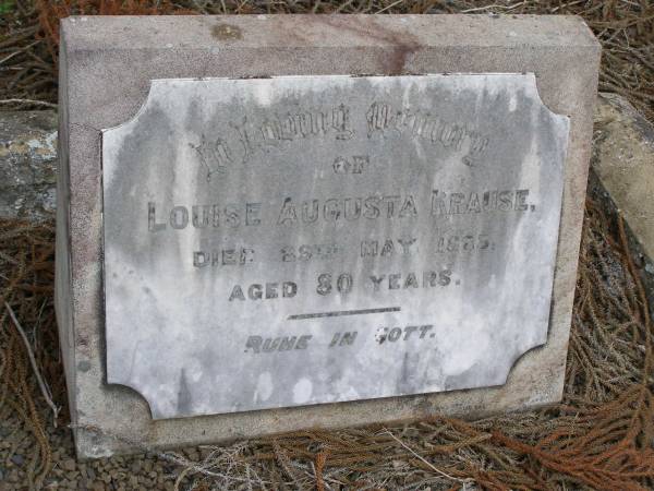 Louise Augusta KRAUSE  | 29 May 1923, aged 80  | Hoya Lutheran Cemetery, Boonah Shire  |   | 