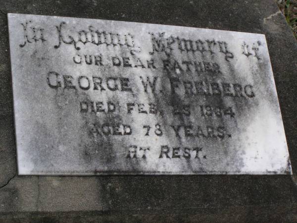 George W FREIBERG  | d: 25 Feb 1964, aged 78  | Hoya Lutheran Cemetery, Boonah Shire  |   | 