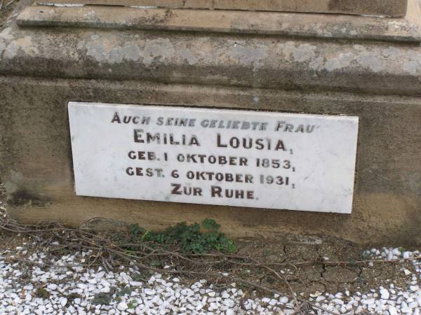 August Albert Friedrich HAMMERMASTER  | geb: 4 Marz 1850  | gest: 7 Februar 1899  |   | Emilia Louisa (HAMMERMASTER)  | geb 1 Oktober 1853  | gest: 6 Oktober 1931  |   | Hoya Lutheran Cemetery, Boonah Shire  |   | 