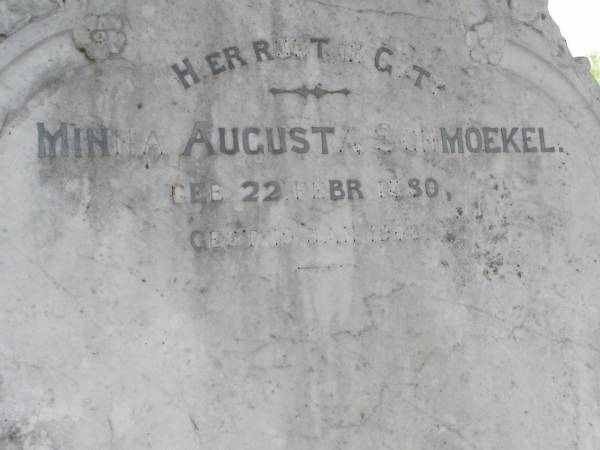 Minna Augusta SCHMOEKEL  | geb 22 Feb 1880, gest 19 Jan 1906  | Hoya Lutheran Cemetery, Boonah Shire  |   | 