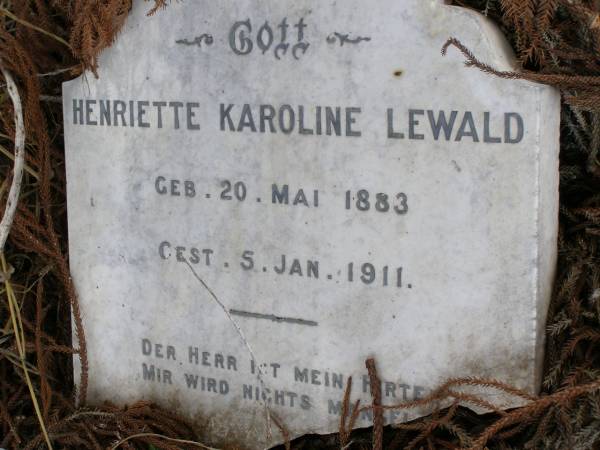 Henriette Karoline LEWALD  | geb 20 Mai 1883, gest 5 Jan 1911  | Hoya Lutheran Cemetery, Boonah Shire  |   | 
