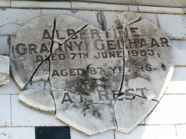 Albertine (Granny) GELHAAR,  | died 7 June 1953 aged 87 years;  | Ingoldsby Lutheran cemetery, Gatton Shire  | 