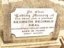 Kenneth Reginald NEAL,
son brother,
accidentally killed 18 June 1960 aged 19 years;
Jandowae Cemetery, Wambo Shire