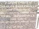 Charles BASKERVILLE,
born Camden Haven,
died 10 Oct 1933 aged 54 years;
Ethel BASKERVILLE,
born Sydney,
died 25 Dec 1976 aged 89 years;
Jandowae Cemetery, Wambo Shire
