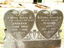 Abraham John MOY,
husband father,
1868 - 1940;
Florence MOY,
mother,
1875 - 1945;
Ernest Alfred PIKE,
grandson,
25-09-1921 - 18-12-1921,
interred Warra cemetery;
Jandowae Cemetery, Wambo Shire