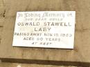 
Oswald Stawell LABY,
uncle,
died 15 Nov 1959 aged 80 years;
Jandowae Cemetery, Wambo Shire
