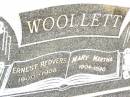 
Ernest Redvers WOOLLETT,
1900 - 1958;
Mary Martha WOOLLETT,
1904 - 1980;
Jandowae Cemetery, Wambo Shire

