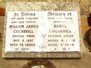 
William James COCKERILL,
husband father,
died 8 Nov 1957 aged 59 years;
Beryl COCKERILL,
mother,
died 4 April 1968
aged 52 years;
Jandowae Cemetery, Wambo Shire
