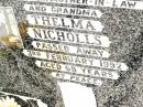 
Reginald Paulin NICHOLLS,
husband father,
died 14 March 1962 aged 58 years;
Thelma NICHOLLS,
mother mother-in-law grandma,
died 3 Feb 1992 aged 68 years;
Jandowae Cemetery, Wambo Shire
