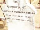 
Constance Theodora HOBLER,
born 12 April 1899 died 6 Feb 1915;
Jandowae Cemetery, Wambo Shire
