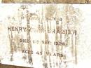 Henry John BRAZIER,
husband,
died 6 Sept 1926 aged 45 years;
Jandowae Cemetery, Wambo Shire