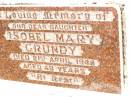 Isobel Mary GRUNDY,
daughter,
died 21 April 1948 aged 48 years;
Jandowae Cemetery, Wambo Shire