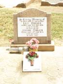 Lily EHRLICH,
wife mother,
died 30 Aug 1978 aged 72 years;
Johann EHRLICH,
father,
died 10 Nov 1986 aged 82 years;
from Myrtle & Cliff,
Judy & Ted, Helen & John, Nevell & Joan,
Lyn & Ross & grandchildren;
Jandowae Cemetery, Wambo Shire