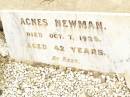 Agnes NEWMAN,
died 7 Oct 1935 aged 42 years;
Jandowae Cemetery, Wambo Shire