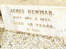 
Agnes NEWMAN,
died 7 Oct 1935 aged 42 years;
Jandowae Cemetery, Wambo Shire
