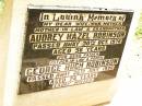 
Audrey Hazel ROBINSON,
wife mother mother-in-law grandmother,
died 30 Oct 1976 aged 56 years;
George Hugh ROBINSON,
father father-in-law poppie,
died 26 July 1990 aged 74 years;
Jandowae Cemetery, Wambo Shire
