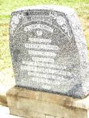 Catherine E. CURRAN,
mother,
died 16 May 1943 aged 69 years;
William Stanley CURRAN,
father,
died 16 Feb 1953 aged 81 years;
Jandowae Cemetery, Wambo Shire
