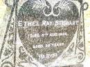 Ethel May STEWART,
died 8 Aug 1936 aged 30 years;
Jandowae Cemetery, Wambo Shire