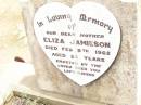 Eliza JAMIESON,
mother,
died 9 Feb 1962 aged 82 years;
Jandowae Cemetery, Wambo Shire