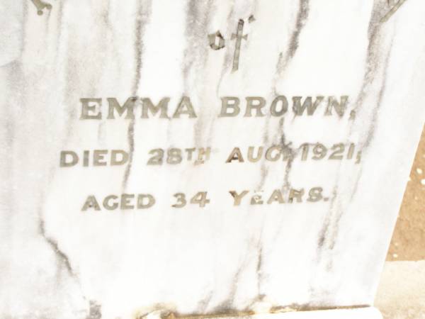 Emma BROWN,  | died 28 Aug 1921 aged 34 years;  | Jandowae Cemetery, Wambo Shire  | 