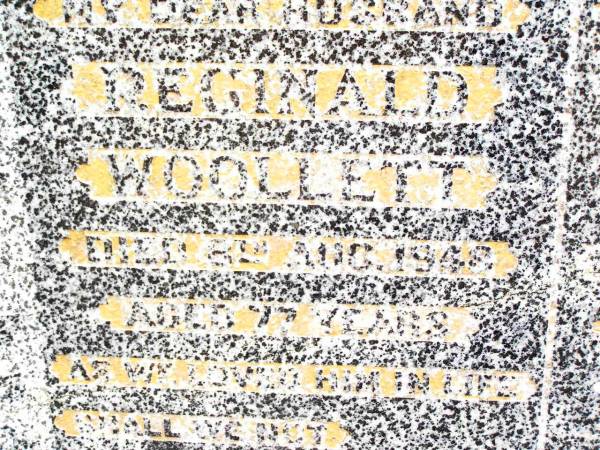 Reginald WOOLLETT,  | husband,  | died 8 Aug 1948 aged 77 years;  | Martha WOOLLETT,  | mother,  | died 17 July 1959 aged 84 years;  | Jandowae Cemetery, Wambo Shire  | 