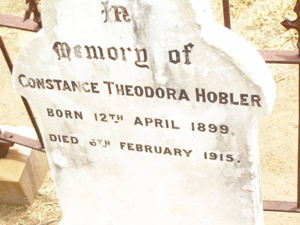 Constance Theodora HOBLER,  | born 12 April 1899 died 6 Feb 1915;  | Jandowae Cemetery, Wambo Shire  | 