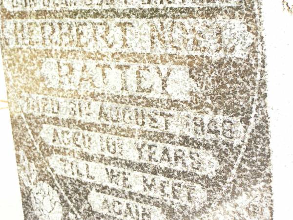 Herbert Noel RATTEY,  | son brother,  | died 31 Aug 1946? aged 10 1/2 years;  | Jandowae Cemetery, Wambo Shire  | 