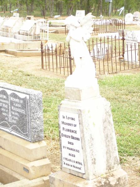 Florence Evelyn BROWN,  | died 5 March 1930 aged 1 year 8 months;  | Jandowae Cemetery, Wambo Shire  | 