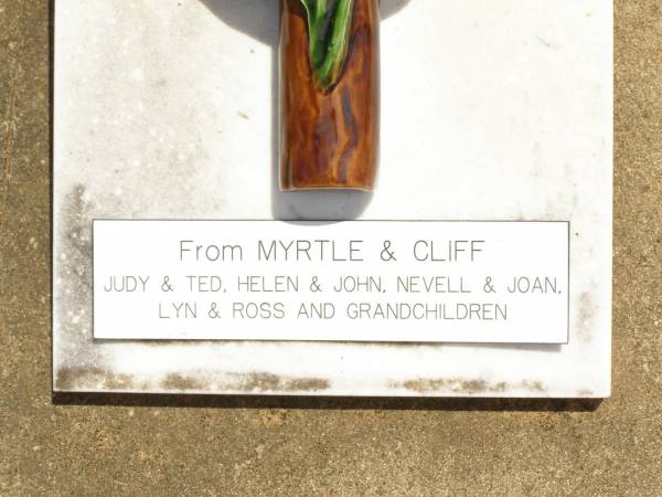 Lily EHRLICH,  | wife mother,  | died 30 Aug 1978 aged 72 years;  | Johann EHRLICH,  | father,  | died 10 Nov 1986 aged 82 years;  | from Myrtle & Cliff,  | Judy & Ted, Helen & John, Nevell & Joan,  | Lyn & Ross & grandchildren;  | Jandowae Cemetery, Wambo Shire  | 