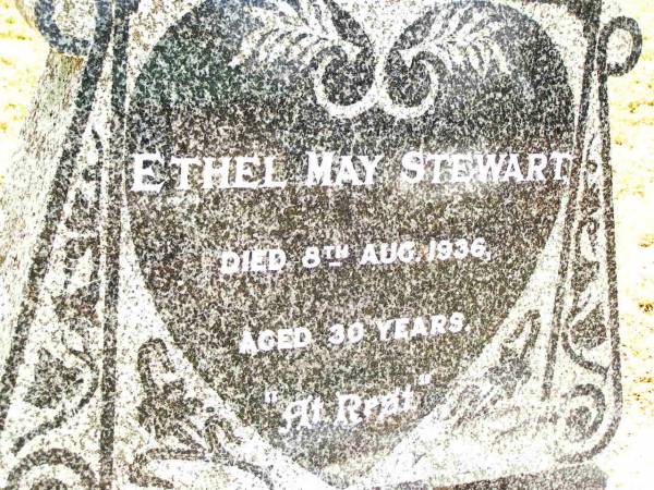 Ethel May STEWART,  | died 8 Aug 1936 aged 30 years;  | Jandowae Cemetery, Wambo Shire  | 