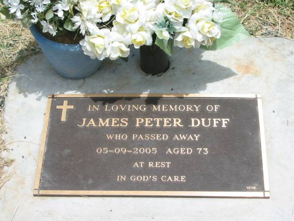 James Peter DUFF,  | died 05-09-2005 aged 73 years;  | Jandowae Cemetery, Wambo Shire  | 