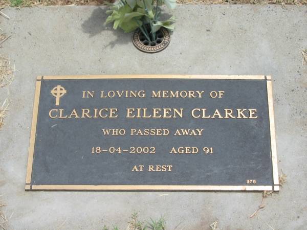 Clarice Eileen CLARKE,  | died 18-04-2002 aged 91 years;  | Jandowae Cemetery, Wambo Shire  | 