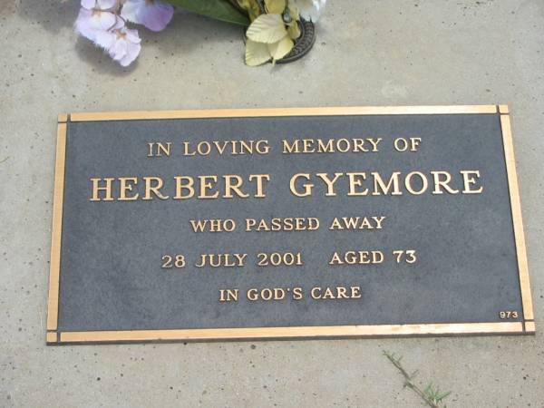 Herbert GYEMORE,  | died 28 July 2001 aged 73 years;  | Jandowae Cemetery, Wambo Shire  | 