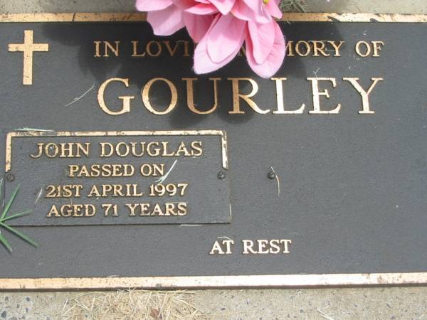 John Douglas GOURLEY,  | died 21 April 1997 aged 71 years;  | Jandowae Cemetery, Wambo Shire  | 