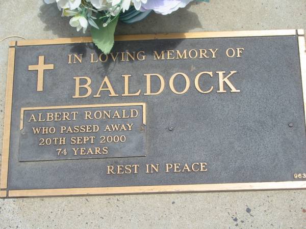 Albert Ronald BALDOCK,  | died 20 Sept 2000 aged 74 years;  | Jandowae Cemetery, Wambo Shire  | 