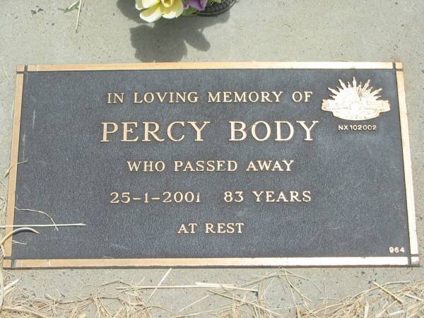 Percy BODY,  | died 25-1-2001 aged 83 years;  | Jandowae Cemetery, Wambo Shire  | 