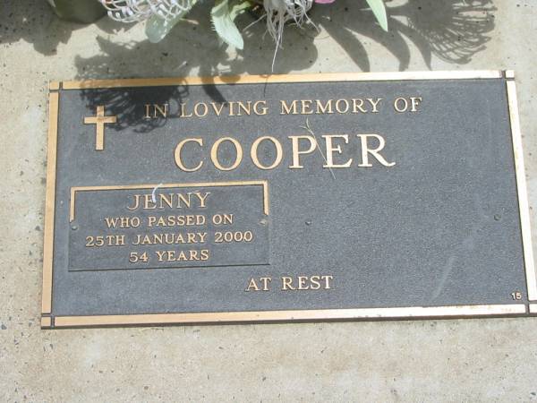 Jenny COOPER,  | died 26 Jan 2000 aged 54 years;  | Jandowae Cemetery, Wambo Shire  | 