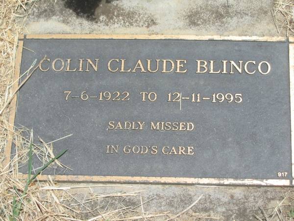 Colin Claude BLINCO,  | 7-6-1922 - 12-11-1995;  | Jandowae Cemetery, Wambo Shire  |   | 