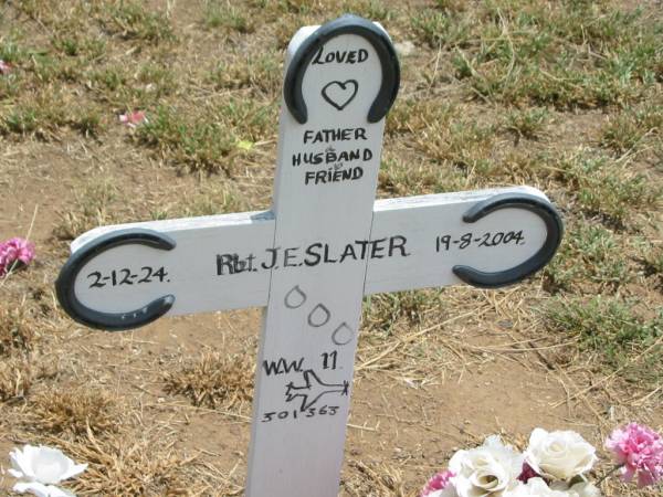 J.E. SLATER,  | father husband,  | 2-12-24 - 19-8-2004;  | Jandowae Cemetery, Wambo Shire  | 