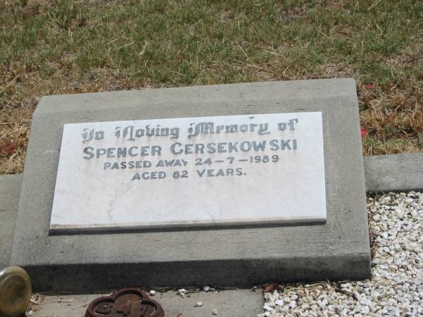 Spencer GERSEKOWSKI,  | died 24-7-1989 aged 82 years;  | Jandowae Cemetery, Wambo Shire  | 