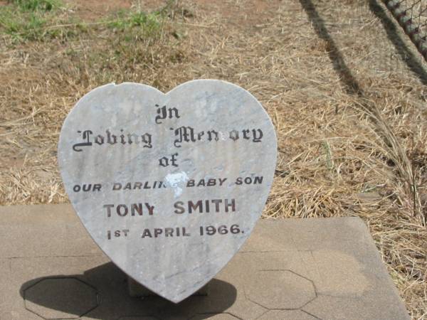 Tony SMITH,  | baby son,  | died 1 April 1966;  | Jandowae Cemetery, Wambo Shire  | 