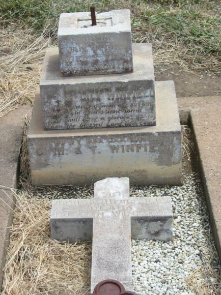 Clara Lillian WINFIELD,  | died 4 Jan 1905? aged 1 year 11 months,  | daughter of J.T. & Lily WINFIELD,  | grandaughter of C.M. & T. WINFIELD;  | Jandowae Cemetery, Wambo Shire  | 