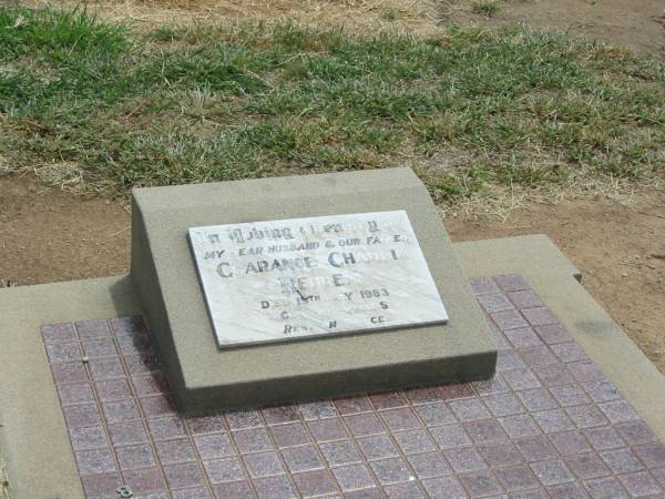 Clarence Charlie REHBEIN,  | husband father,  | died 19 May 1983 aged 74 years;  | Jandowae Cemetery, Wambo Shire  | 