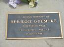 Herbert GYEMORE,
died 28 July 2001 aged 73 years;
Jandowae Cemetery, Wambo Shire