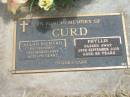 Allan Richard CURD,
died 9 March 1997 aged 79 years;
Phyllis CURD,
died 29 Sept 2005 aged 88 years;
Jandowae Cemetery, Wambo Shire