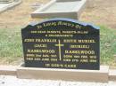 parents parents-in-law grandparents;
John Franklin (Jack) HASELWOOD,
born 31 Aug 1911,
died 24 June 1999;
Edith Muriel HASELWOOD,
born 15 Feb 1919,
died 27 June 1996;
Jandowae Cemetery, Wambo Shire