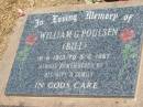 
William (Bill) G. POULSEN,
16-6-1913 - 5-2-1987,
remembered by wife & family;
Jandowae Cemetery, Wambo Shire
