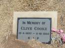 
Clive COOKE,
13-4-1937 - 11-10-1993;
Jandowae Cemetery, Wambo Shire
